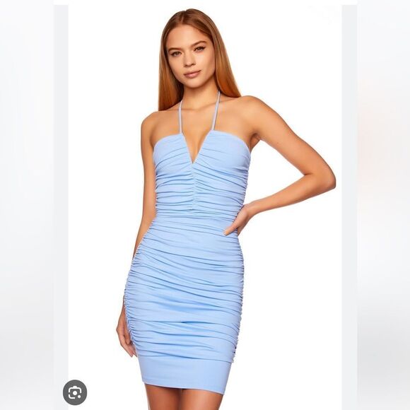 NWT Susana Monaco V Wire Halter Dress XL Light Blue - Picture 13 of 13